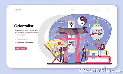 Orientalist web banner or landing page. Professonal scientist Vector Illustration