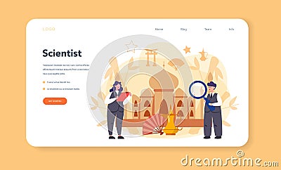 Orientalist web banner or landing page. Professonal scientist Vector Illustration