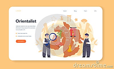 Orientalist web banner or landing page. Professonal scientist Vector Illustration