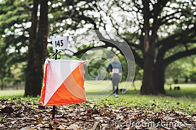 Orienteering box outdoor in a forest Stock Photo