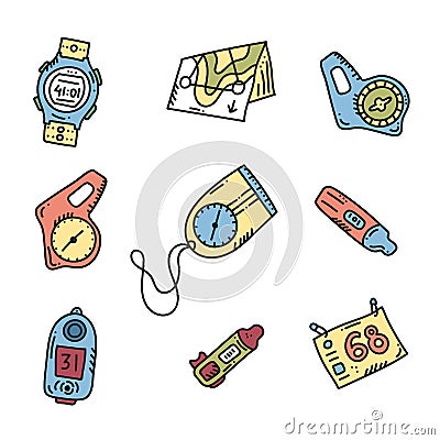 Orienteering sport equipment. Vector illustration Vector Illustration