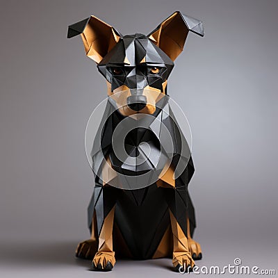 Origami Black Dog With Vray Tracing And Layered Textured Surfaces Stock Photo