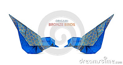 Origami blue birds couple Stock Photo