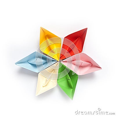 Origami boats and waves Stock Photo