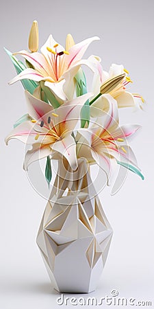 Origami Lilies In Kilian Eng Style: 32k Uhd Vase By Lilia Alvarado Stock Photo