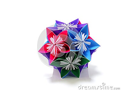 Origami colorful flowers isolated on white background Stock Photo