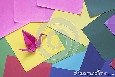 Origami on a colorful paper. Stock Photo