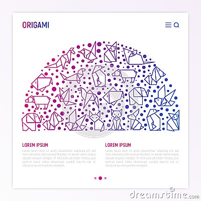 Origami concept in half circle with thin line icon Vector Illustration