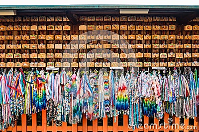 Origami cranes and prayer tablets Editorial Stock Photo