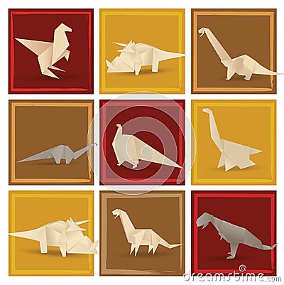 Origami dinosaurs (sepia tone) Vector Illustration