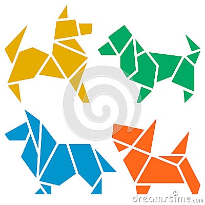 Origami Dogs Icon Set Vector Illustration