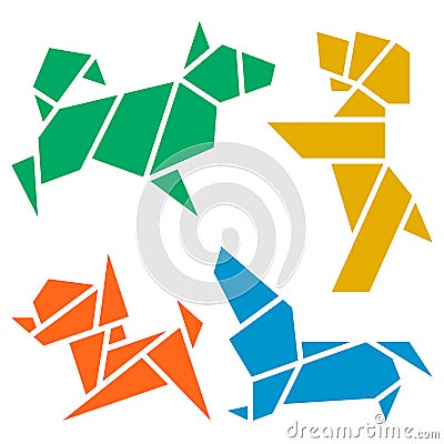 Origami Dogs Icon Set Vector Illustration