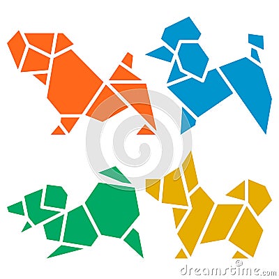 Origami Dogs Icon Set Vector Illustration