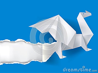 Origami Dragon ripping paper Vector Illustration