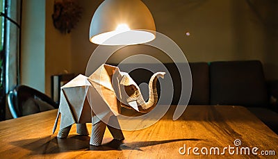 Origami elephant sitting on table Stock Photo