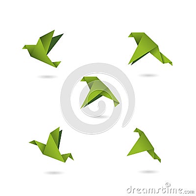 Origami green birds icons set vector illustration Vector Illustration