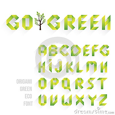 Origami Green Eco Font. Alphabet Letters Vector Illustration