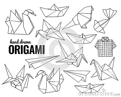 Origami hand drawn vector set, folder paper art animals shapes Vector Illustration