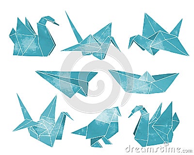 Origami hand drawn vector set, watercolor style Vector Illustration