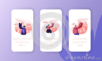 Origami Hobby or Launching New Business Start Up Mobile App Page Onboard Screen Set. People with Paper Airplane in Hands Vector Illustration