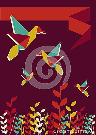 Origami hummingbird spring time Vector Illustration
