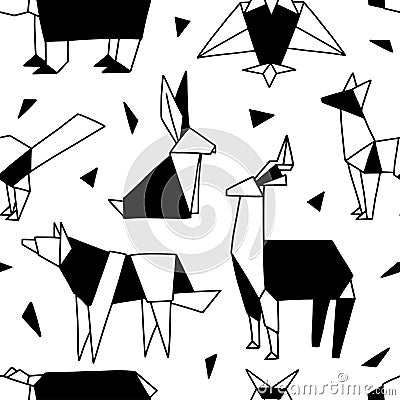 Origami icons seamless pattern Vector Illustration