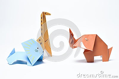 Origami Lion Giraffe and Elephant Stock Photo