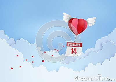 Origami made hot air balloon and cloud Vector Illustration