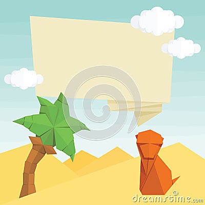 Origami monkey, palm tree, balloon and clouds. Vector simple flat illustration Vector Illustration