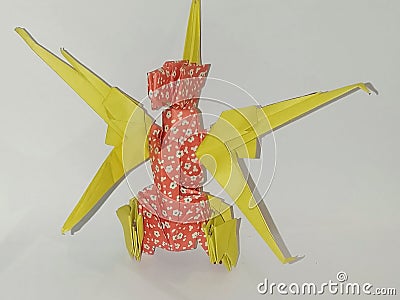 origami monster created by children, from the front corner Stock Photo