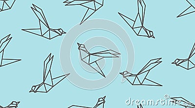 Origami outline bird seamless pattern. Vector Illustration