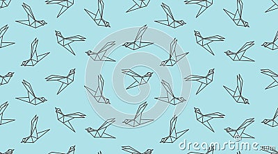 Origami outline bird seamless pattern. Vector Illustration