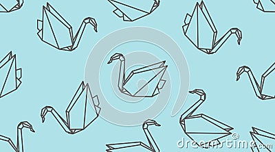 Origami outline crane bird seamless pattern. Linear japanese vector ornament. Vector Illustration