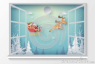 Santa Claus in christmas day outside the window, Merry Christmas and Happy New Year Stock Photo
