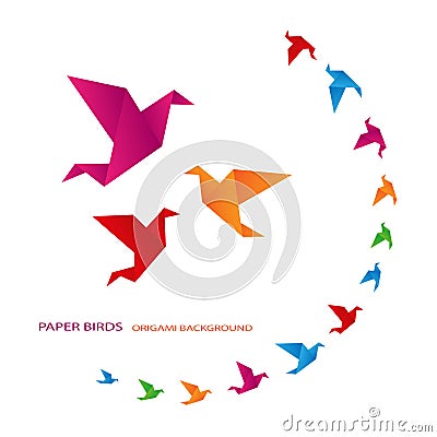 Origami paper birds Vector Illustration
