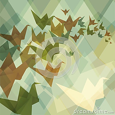 Origami paper birds geometric retro background Vector Illustration