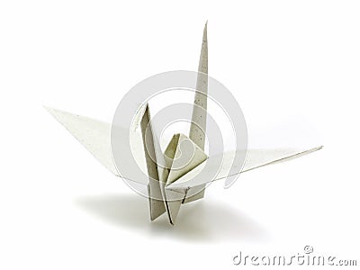 Origami paper crane made of recycle paper Stock Photo