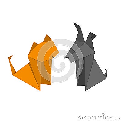 Origami Paper Dog and Cat Set. Vector Vector Illustration
