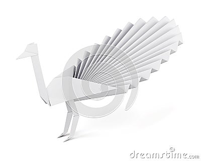 Origami peacock made of paper isolated on white background. Stock Photo