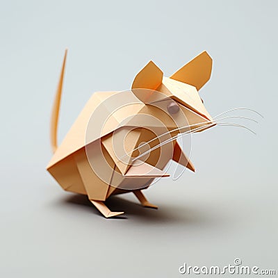 Elegant Origami Mouse On Grey Background - Vray Tracing Style Stock Photo