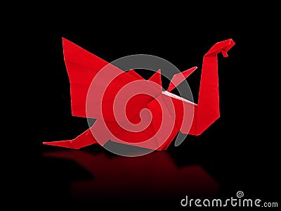 Origami red paper dragon Stock Photo