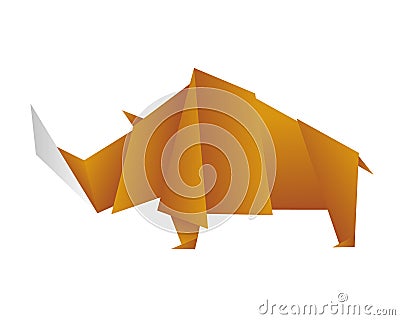 Origami rhinoceros. Rhinoceros painted in low-poly style. Vector Illustration