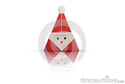 Origami Santa Claus with reflection on white background Stock Photo