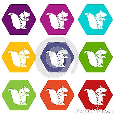 Origami squirrel icons set 9 vector Vector Illustration