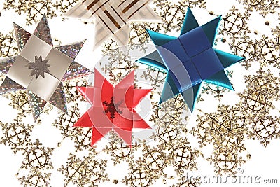 Origami stars postcard on the snowflake garland Stock Photo