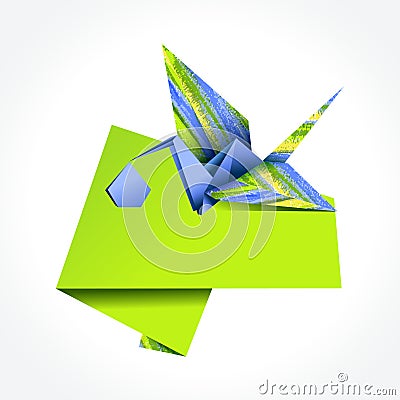 Origami stork delivering boy Vector Illustration