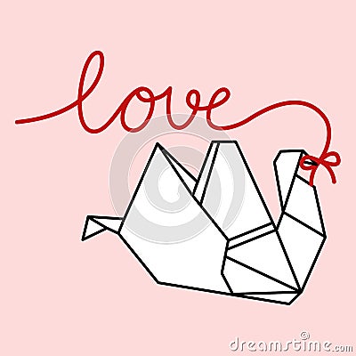 Origami swan with love word Vector Illustration