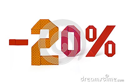 Origami text of discount sale 20 percent Stock Photo