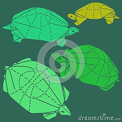 Origami turtles drawing illustration set Vector Illustration