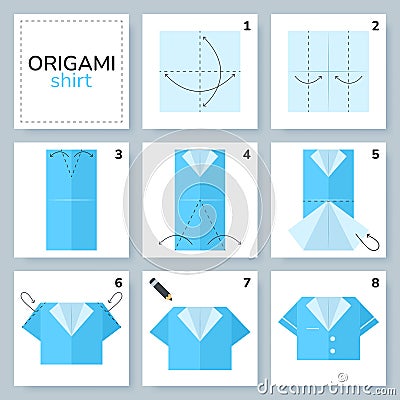 Origami tutorial for kids. Origami cute shirt. Vector Illustration